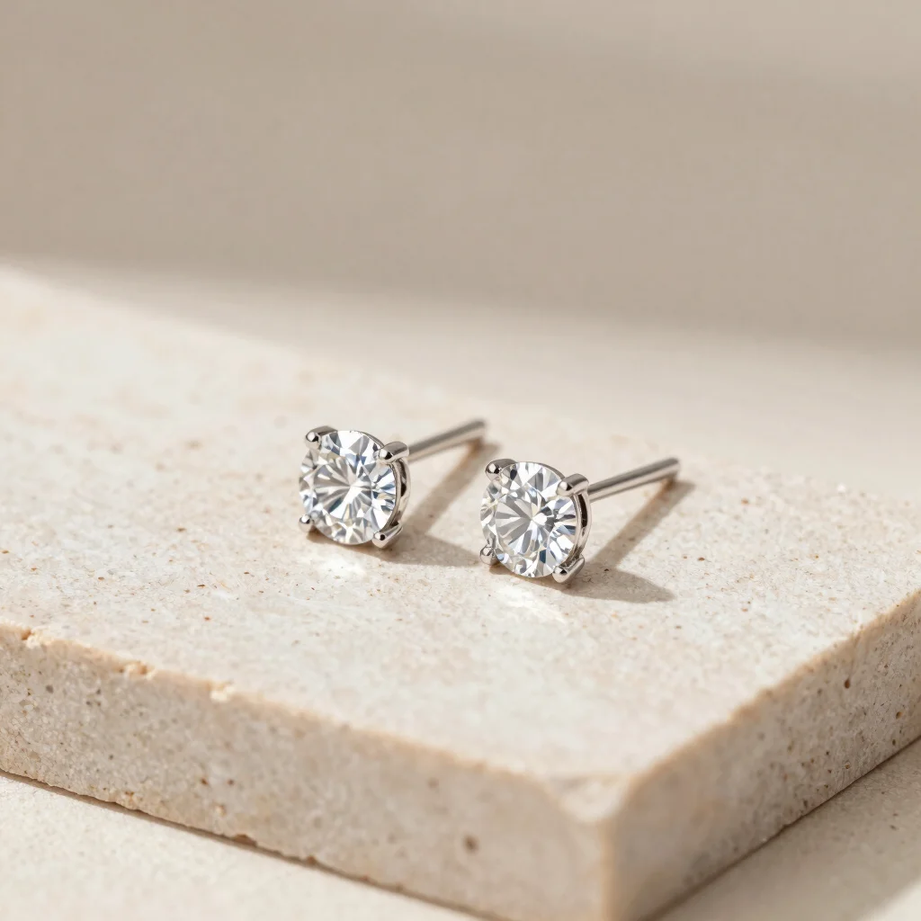 Solitaire Stud Earrings in Sterling Silver