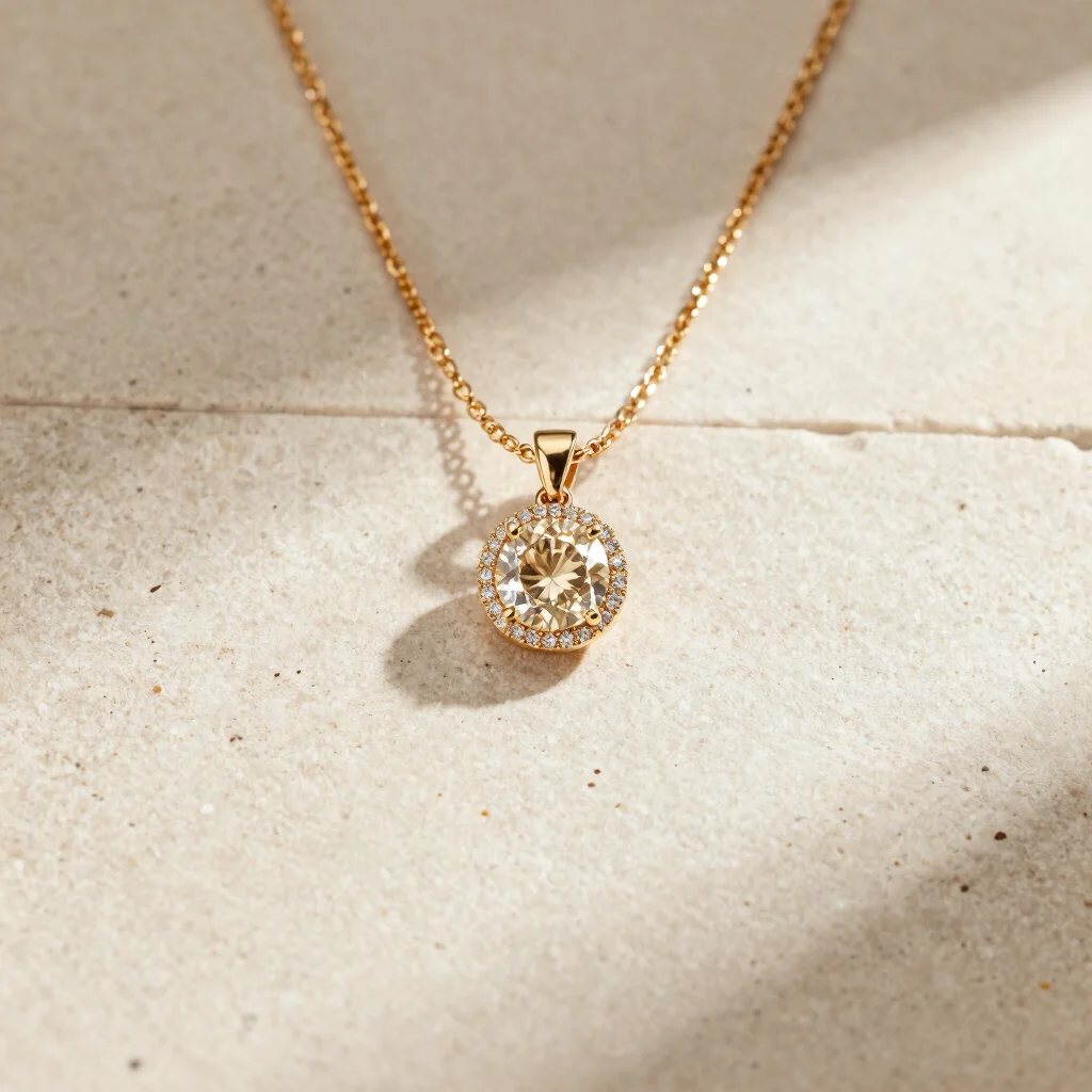 Halo Pendant Necklace in 18K Gold Plate