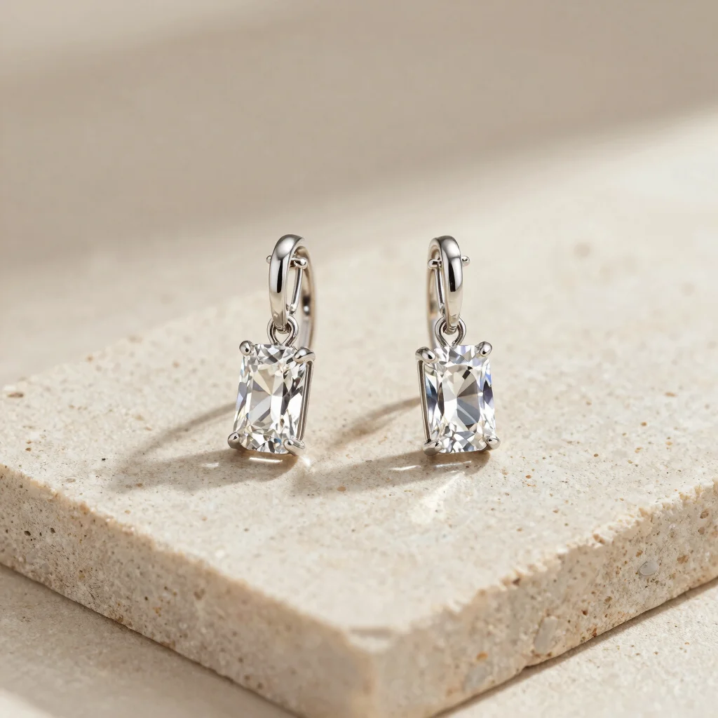 Emerald Cut Drop Earrings in 18K Gold Plate