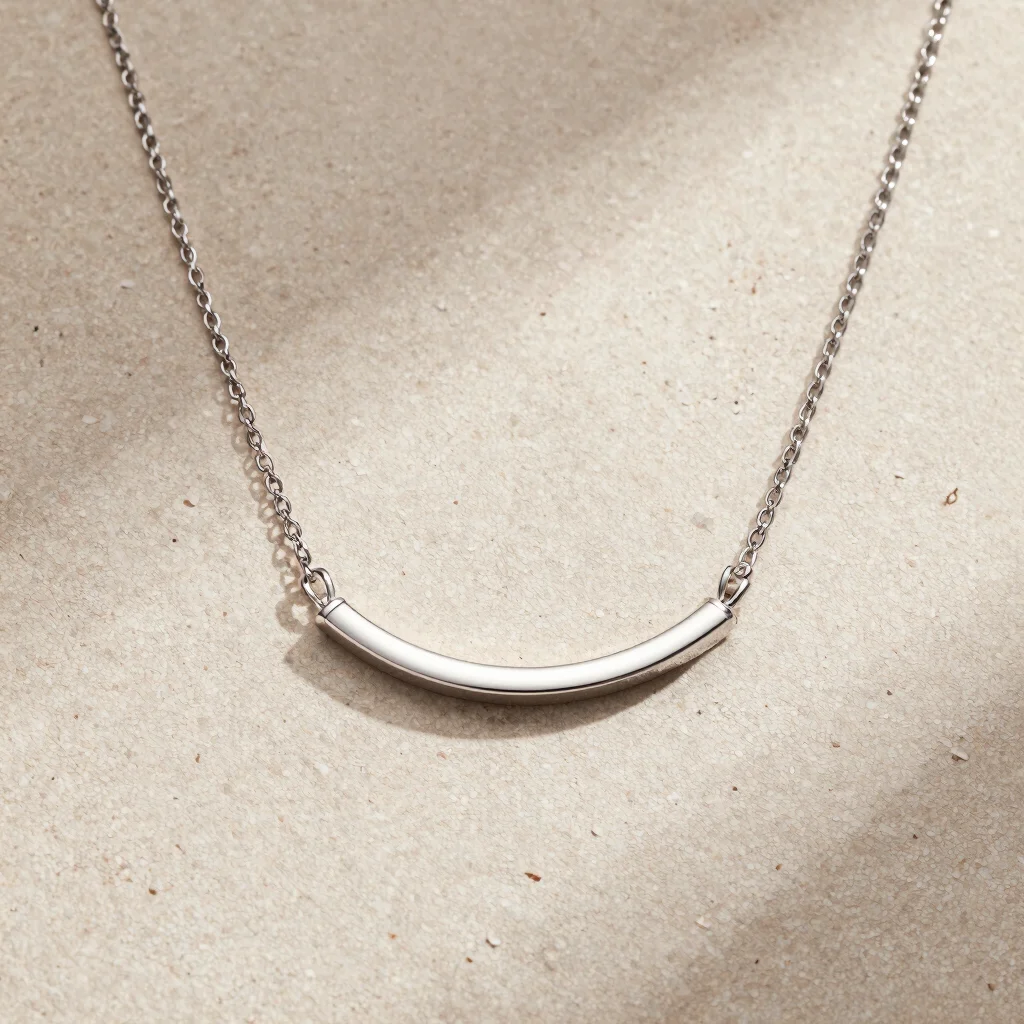 Horizon Curved Bar Necklace in Sterling Silver